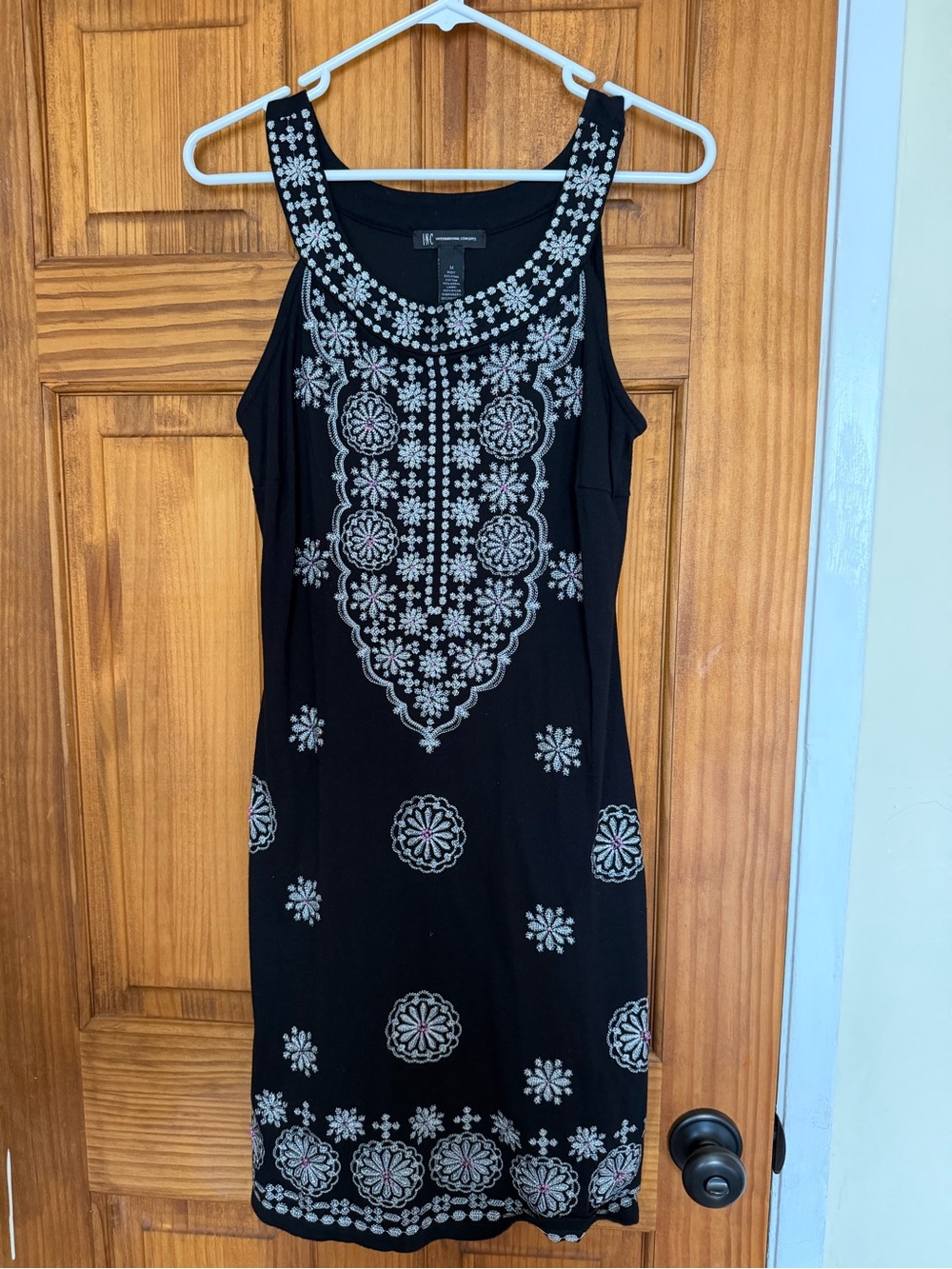 INC International Concepts Black Sleeveless Silver Embroidered Midi Dress